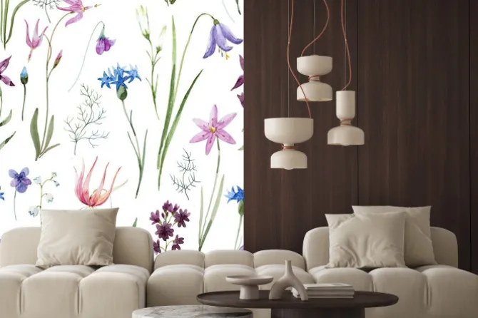 Naklejka: Akwarela dzikich kwiatów wzór