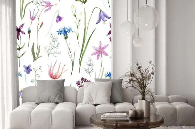 Naklejka: Akwarela dzikich kwiatów wzór