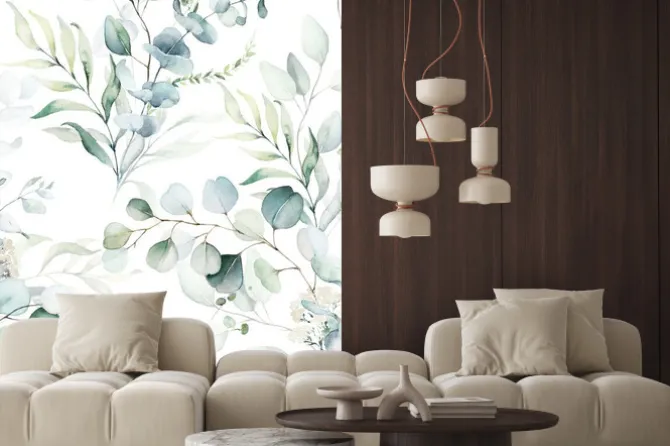 Naklejka: Akwarela eukaliptus oliwka zielone liście i gałązki