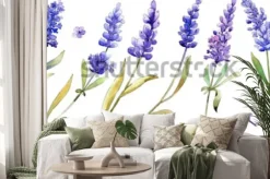 Naklejka: Akwarela fioletowe kwiaty lawendy. kwiatowy kwiat botaniczny.