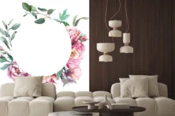 Naklejka: Akwarela frae piwonii i kwiatów blosom izolować na białym tle