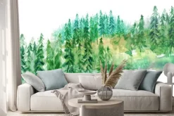 Naklejka: Akwarela grupy drzew - jodła, sosna, cedr, jodła drzewa. zielony