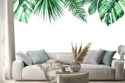 Naklejka: Akwarela ilustracja tropikalnych liści. rama tropikalnych liści.