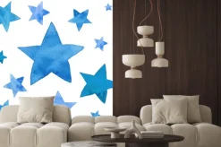 Naklejka: Akwarela ilustracja niebieskich gwiazd zestaw