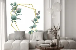 Naklejka: Akwarela kompozycja wektor z gałęzi eukaliptusa i złota rama