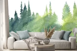 Naklejka: Akwarela krajobraz z drzewami