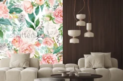 Naklejka: Akwarela kwiatowy wzór z kwiatów i liści na białym tle, idealny