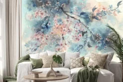 Naklejka: Akwarela kwitnących kwiatów wiśni