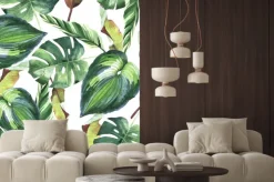 Naklejka: Akwarela liście tropikalne na białym tle