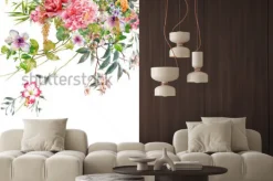 Naklejka: Akwarela malarstwo liści i kwiatów, na białym tle