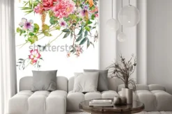 Naklejka: Akwarela malarstwo liści i kwiatów, na białym tle