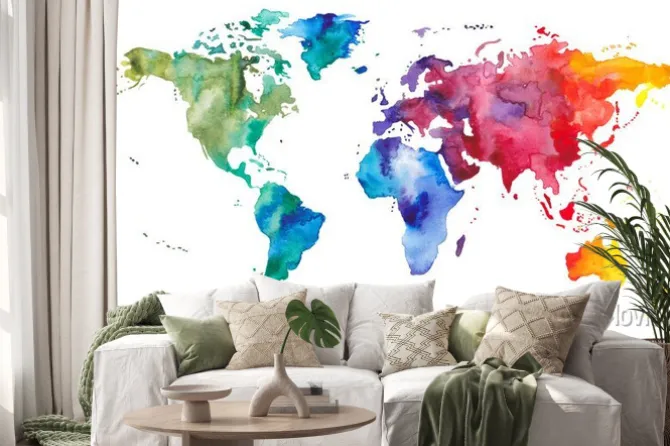 Naklejka: Akwarela mapa świata