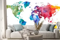 Naklejka: Akwarela mapa świata