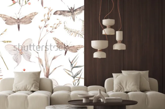 Naklejka: Akwarela motyl i lato pole wzór ziół. ręcznie malowane tekstury