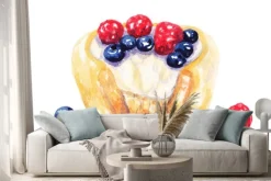 Naklejka: Akwarela owoce tart sernik z jagodami na białym tle