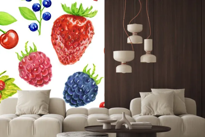 Naklejka: Akwarela owoce ustawić na białym tle. świeże zdrowe zestaw różnego