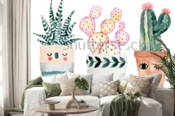 Naklejka: Akwarela pociągany ręcznie z kaktusem i sukulentami. ilustracje