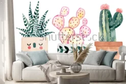 Naklejka: Akwarela pociągany ręcznie z kaktusem i sukulentami. ilustracje