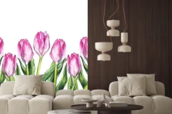 Naklejka: Akwarela ró? owy tulipan kwiat charakter granicy ramki