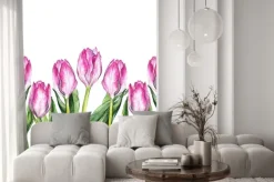 Naklejka: Akwarela ró? owy tulipan kwiat charakter granicy ramki