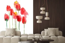 Naklejka: Akwarela ręcznie malowane czerwone i żółte tulipany