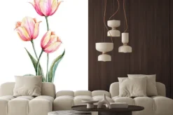 Naklejka: Akwarela różowo-żółty tulipan