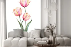 Naklejka: Akwarela różowo-żółty tulipan