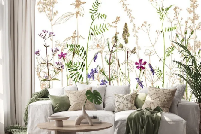 Naklejka: Akwarela rysunek kwiatów i roślin