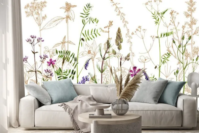 Naklejka: Akwarela rysunek kwiatów i roślin