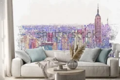 Naklejka: Akwarela szkic lub ilustracja piękny widok na nowy jork z miejskich