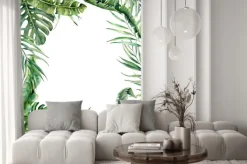 Naklejka: Akwarela tropikalna rama z egzotycznych liści. ręcznie malowane