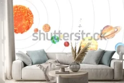 Naklejka: Akwarela układ słoneczny. słońce i planety (merkury, wenus, ziemia,