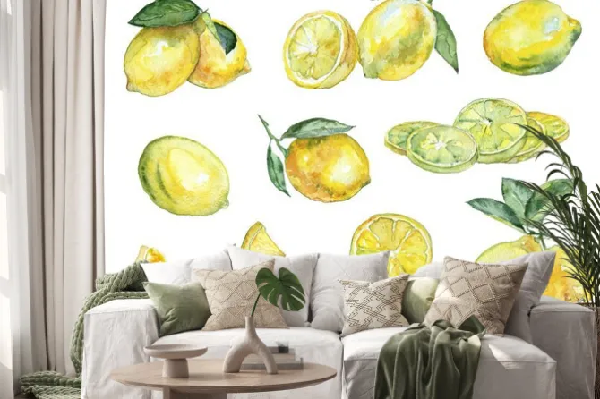 Naklejka: Akwarela. vintage zestaw cytryn.