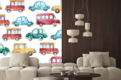 Naklejka: Akwarela wzór różnych samochodów