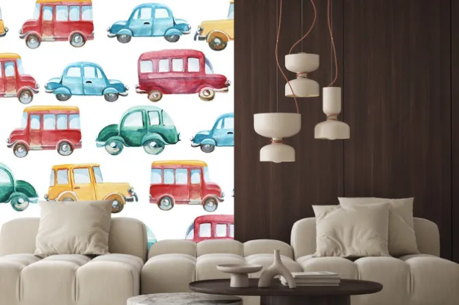 Naklejka: Akwarela wzór różnych samochodów