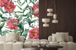 Naklejka: Akwarela wzór z eukaliptusa, piwonii i jagód. wręcza malować