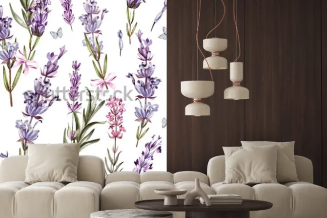 Naklejka: Akwarela wzór z lawendy. malowanie ręczne akwarela. ilustracja