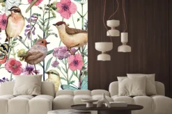 Naklejka: Akwarela z ptakami i kwiatami