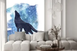 Naklejka: Akwarela z wyjącym wilkiem