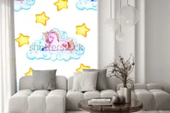 Naklejka: Akwarele malowane ładny jednorożce wzór