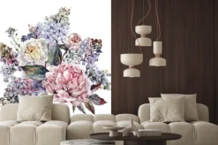 Naklejka: Akwarele peonies i lilac bouquet