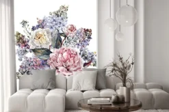 Naklejka: Akwarele peonies i lilac bouquet