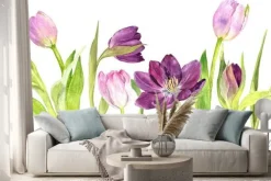 Naklejka: Akwarele purpurowe i różowe tulipany