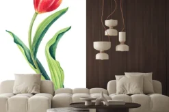 Naklejka: Akwareli kwiecista ilustracja piękny jeden tulipan na białym