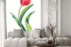 Naklejka: Akwareli kwiecista ilustracja piękny jeden tulipan na białym