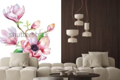 Naklejka: Akwarelowa ilustracja z kwiatami magnolii