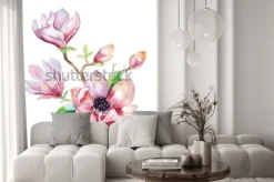 Naklejka: Akwarelowa ilustracja z kwiatami magnolii