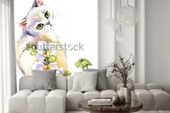 Naklejka: Akwarelowa ilustracja kota w kwiatach