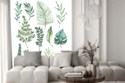 Naklejka: Akwarelowa kompozycja z liści monstery i palmy