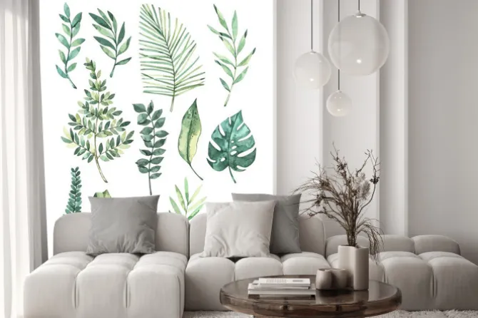 Naklejka: Akwarelowa kompozycja z liści monstery i palmy